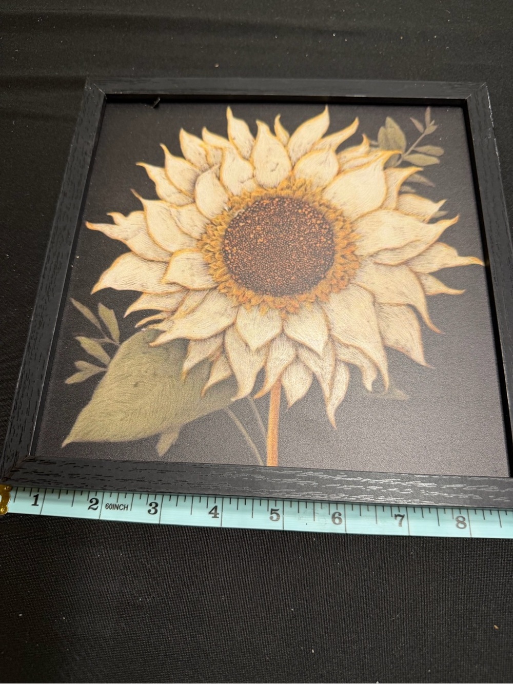 Framed Sunflower Wall Art Print in Cream and Brown